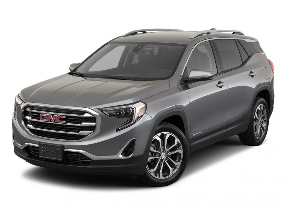 GMC Terrain in grey over white backdrop