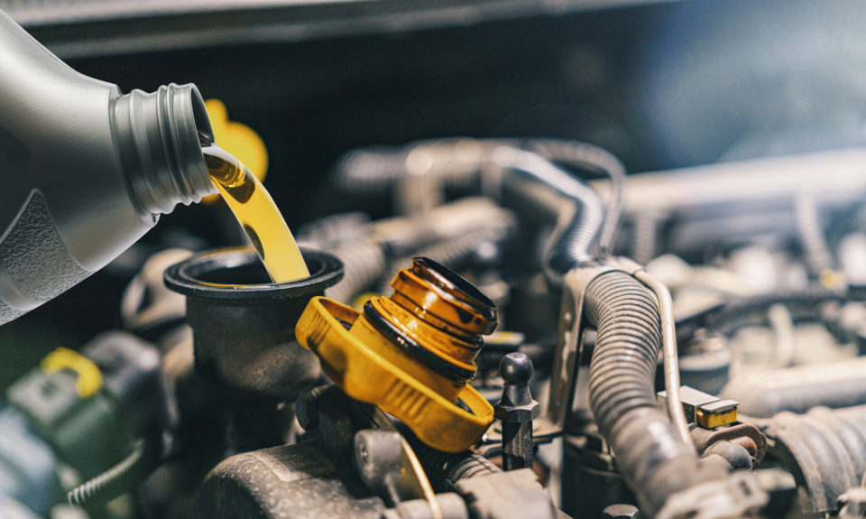 motor oil pouring in auto shop