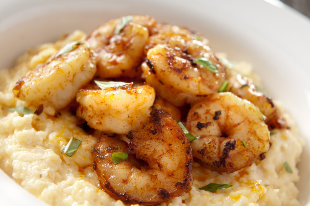 Shrimp and cheese grits in bowl