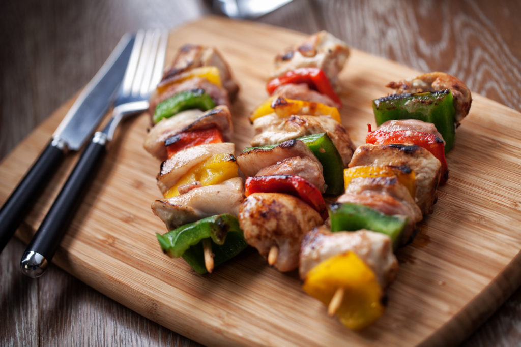 Chicken Skewers on cutting board