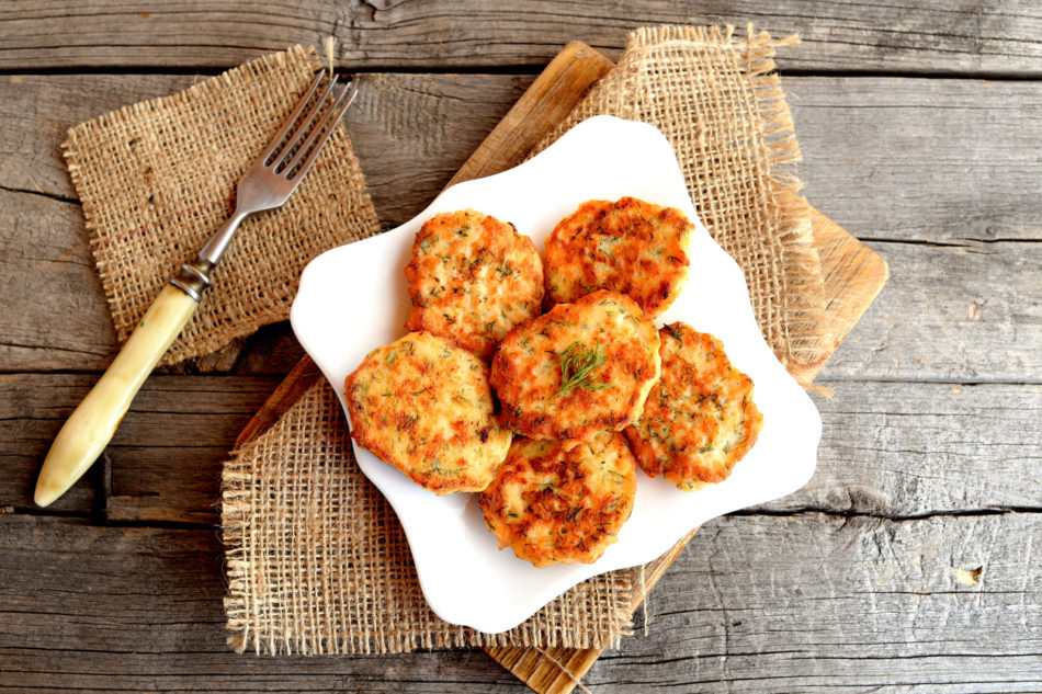 Fried fish cakes on a plate