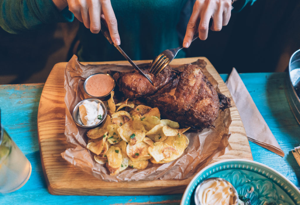 Crispy chicken with fries