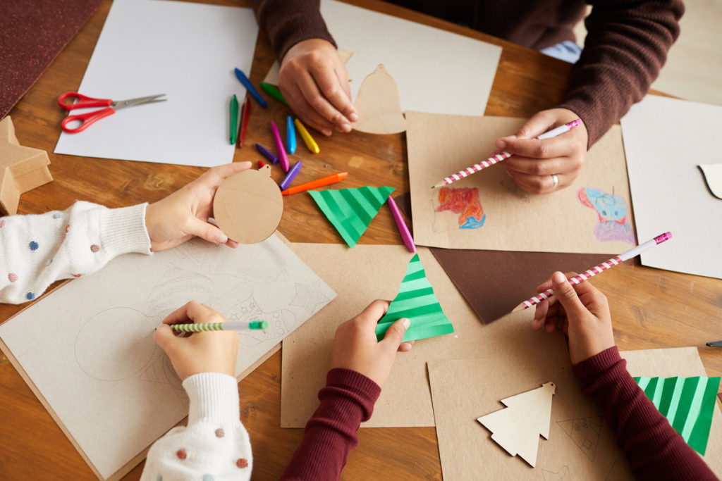 Group of Children Making Christmas Cards