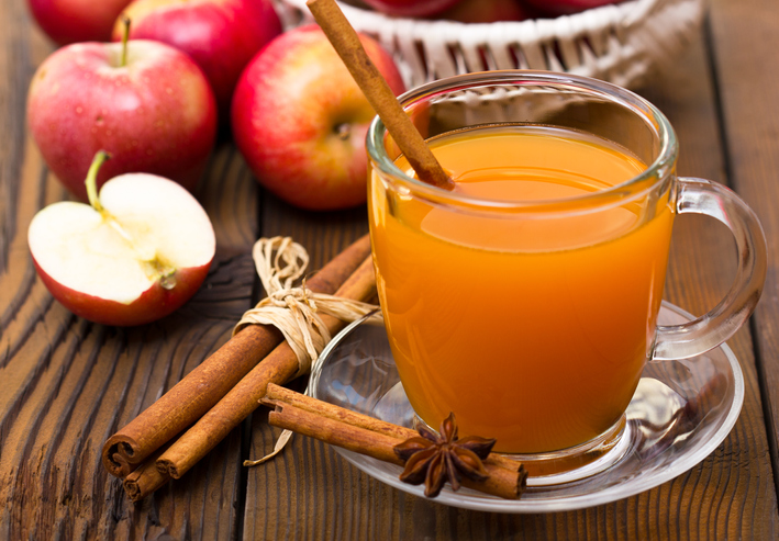 Hot apple cider with cinnamon stick